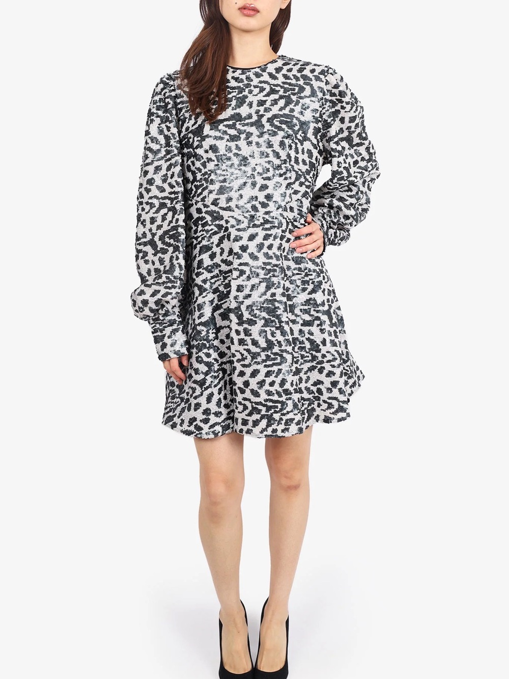 NWT Rotate Birger Christensen Alison Black White Sequin Animal Print Mini Dress